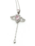 Flying Heart Pink With Stone Wings S925 Silver Necklace