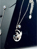 Flying Unicorn On Moon And Star S925 Silver Necklace Set