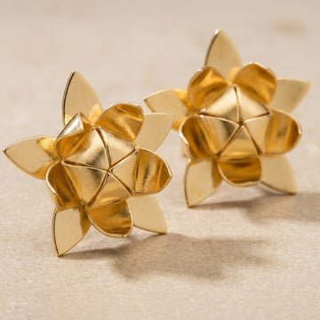 Real Silver Lotus Flower - Premium Gold-Toned Spiritual Gift 1 pc - Gold lotus -31000