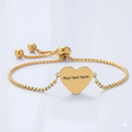 Personalized 18K gold plated stainless steel heart bolo bracelet with custom engraving for bridesmaids and anniversary gifts