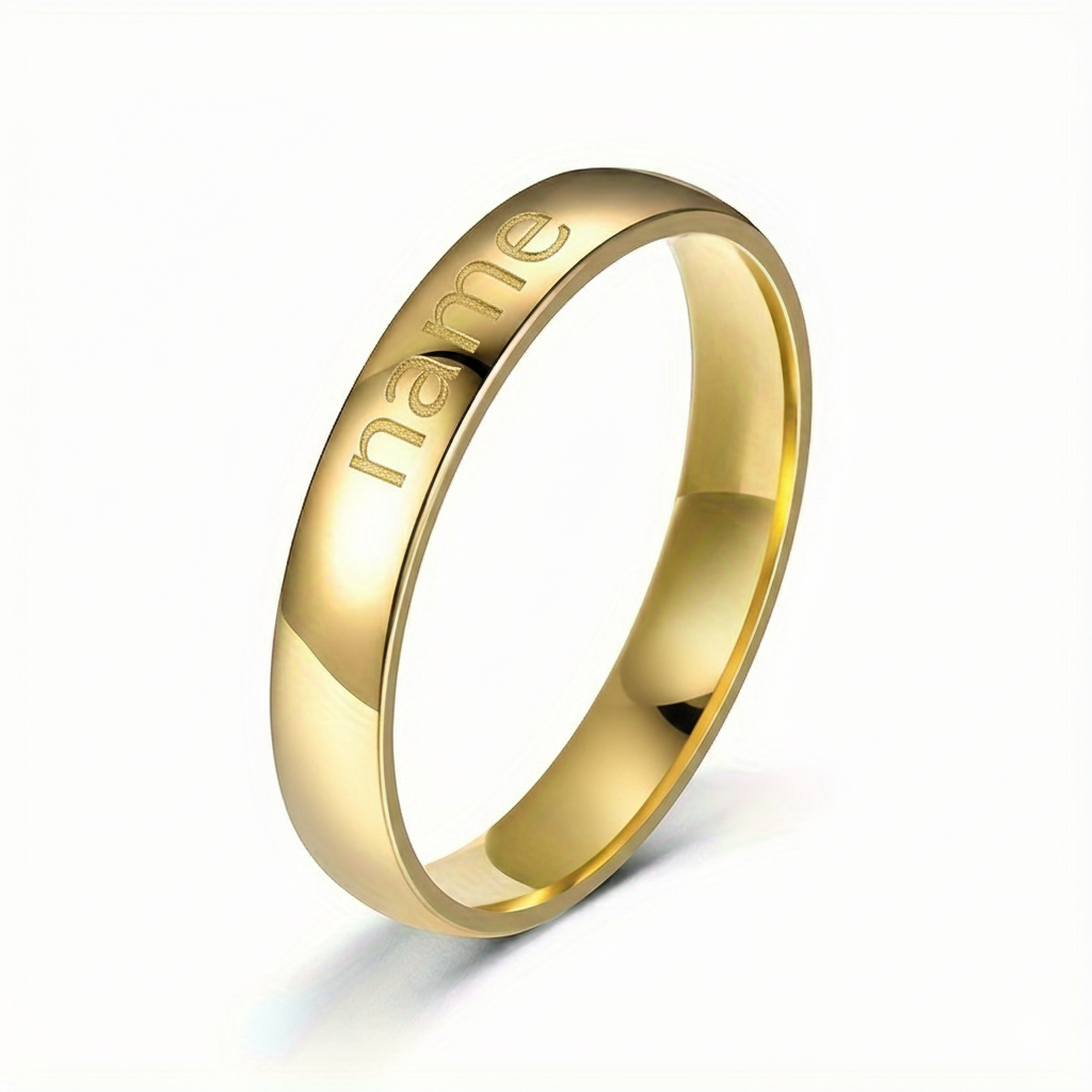 Minimalist polished gold band ring in 18K gold plated stainless steel waterproof and hypoallergenic premium stackable jewelry for teens and women in USA Canada