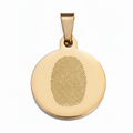 Custom fingerprint engraved round pendant in 18K gold plated stainless steel waterproof and hypoallergenic premium memorial gift for parents and couples in USA Canada