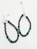 Green Black Bead Adjustable Bracelt - Anklet Pair S925 Silver