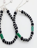 Green Black Bead Adjustable Bracelt - Anklet Pair S925 Silver