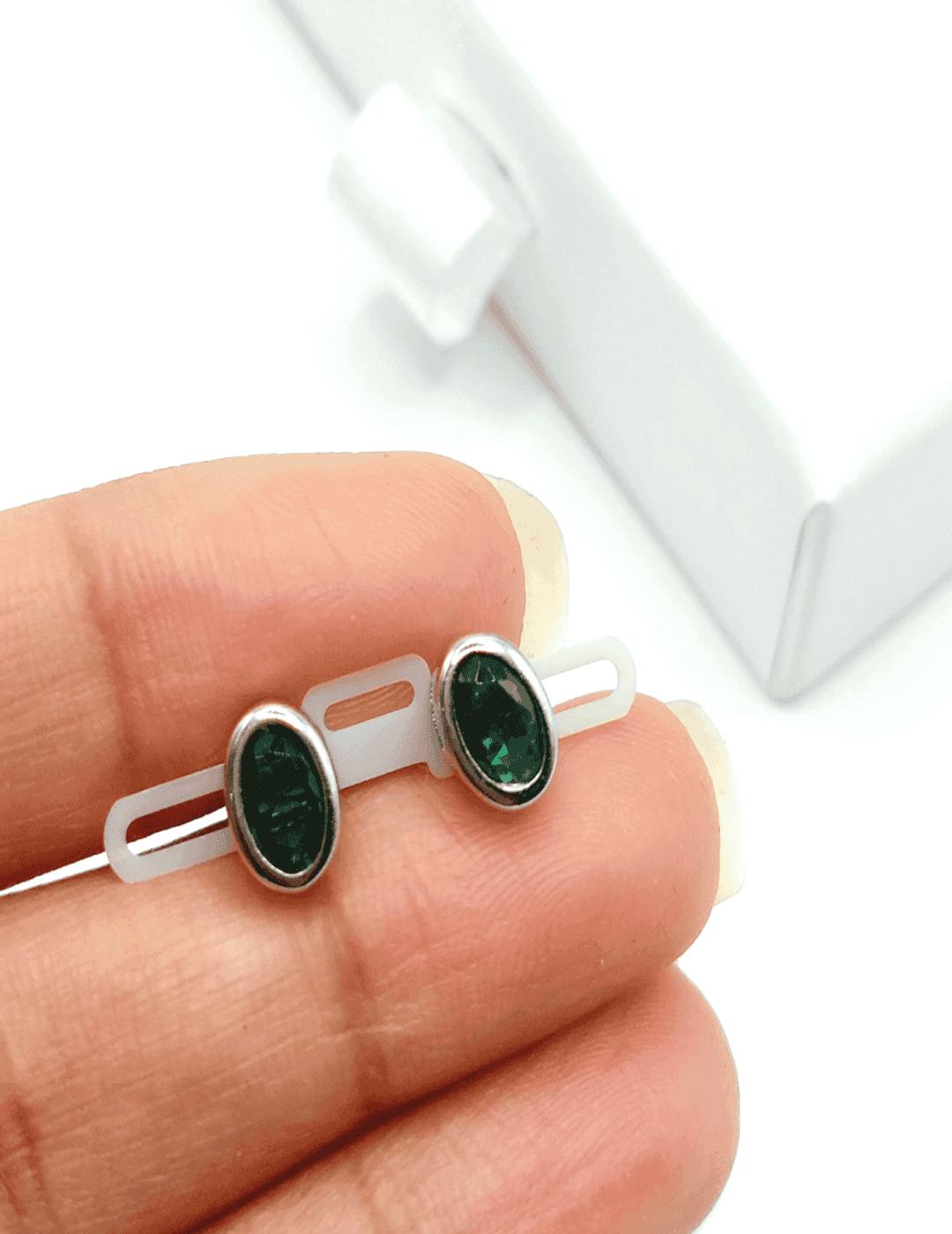 Green Oval S925 Silver Earring