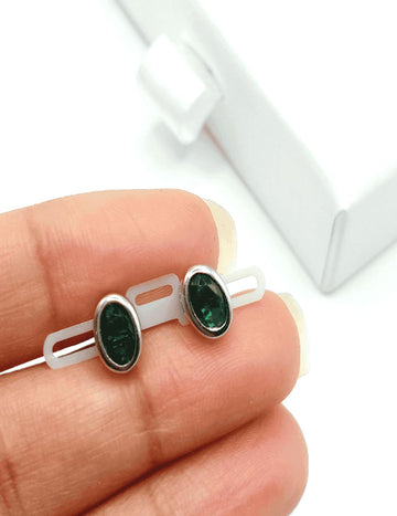 Green Oval S925 Silver Earring