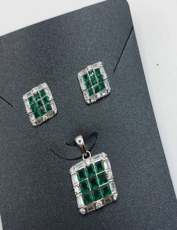 Green Stone S925 Silver Pendant Set