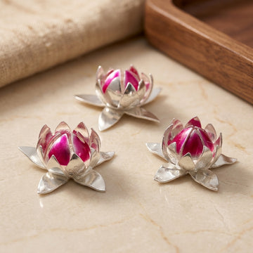 Real Silver Lotus Flower Buds with Pink Enamel 1 pc- Spiritual Return Gift - Lotus on water -54000