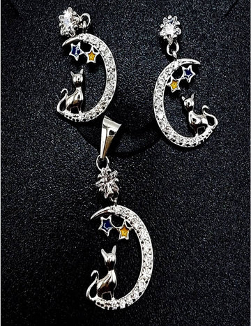 Moon Start Cat And More S925 Silver Pendant Set