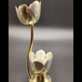 Handcrafted real silver tulip flower diya with gold-toned finish on a decorative stem for home puja and luxury return gifts