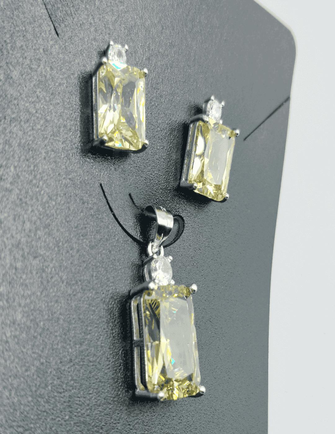 Olive Green S925 Silver Pendant Set