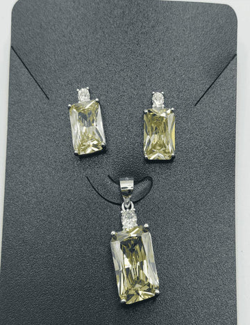 Olive Green S925 Silver Pendant Set