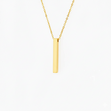 Custom engraved vertical 3D bar necklace in 18K gold plated stainless steel waterproof and hypoallergenic premium personalized gift for teens and couples in USA Canada
