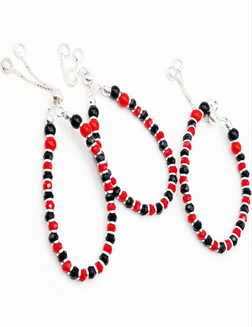 Red And Black Bead Bracelet - Anklet 1 Peice S925 Silver