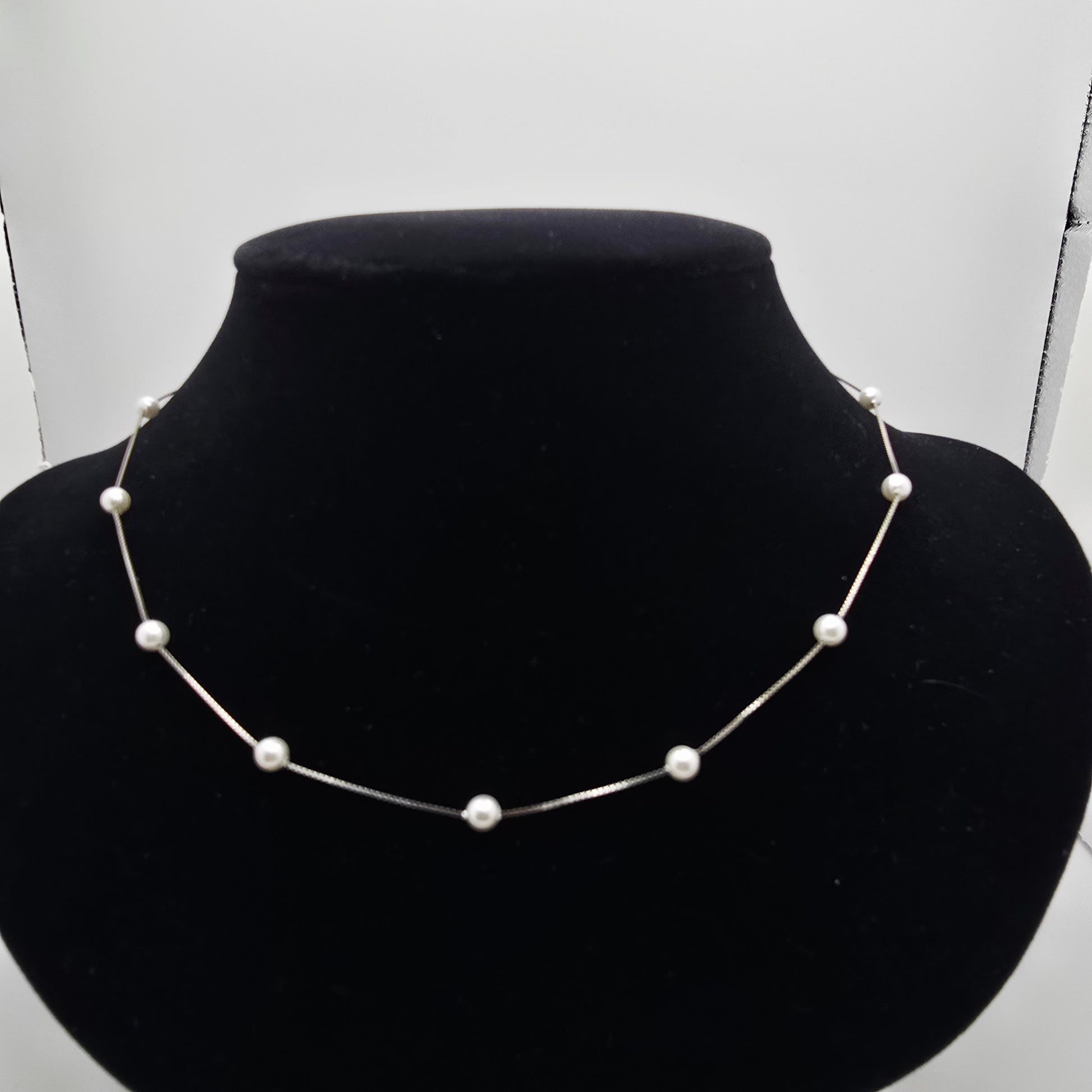 925 silver dainty pearl station necklace real silver minimalist chain jewelry for newly wed women