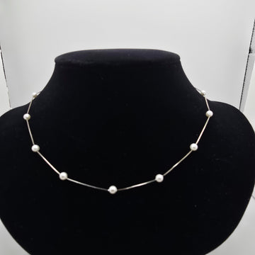 925 silver dainty pearl station necklace real silver minimalist chain jewelry for newly wed women