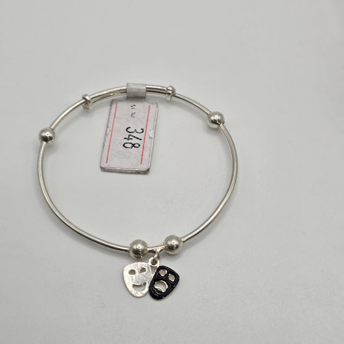925 Sterling Silver Kids Bangle - Drama Masks Comedy Tragedy Charm Bracelet
