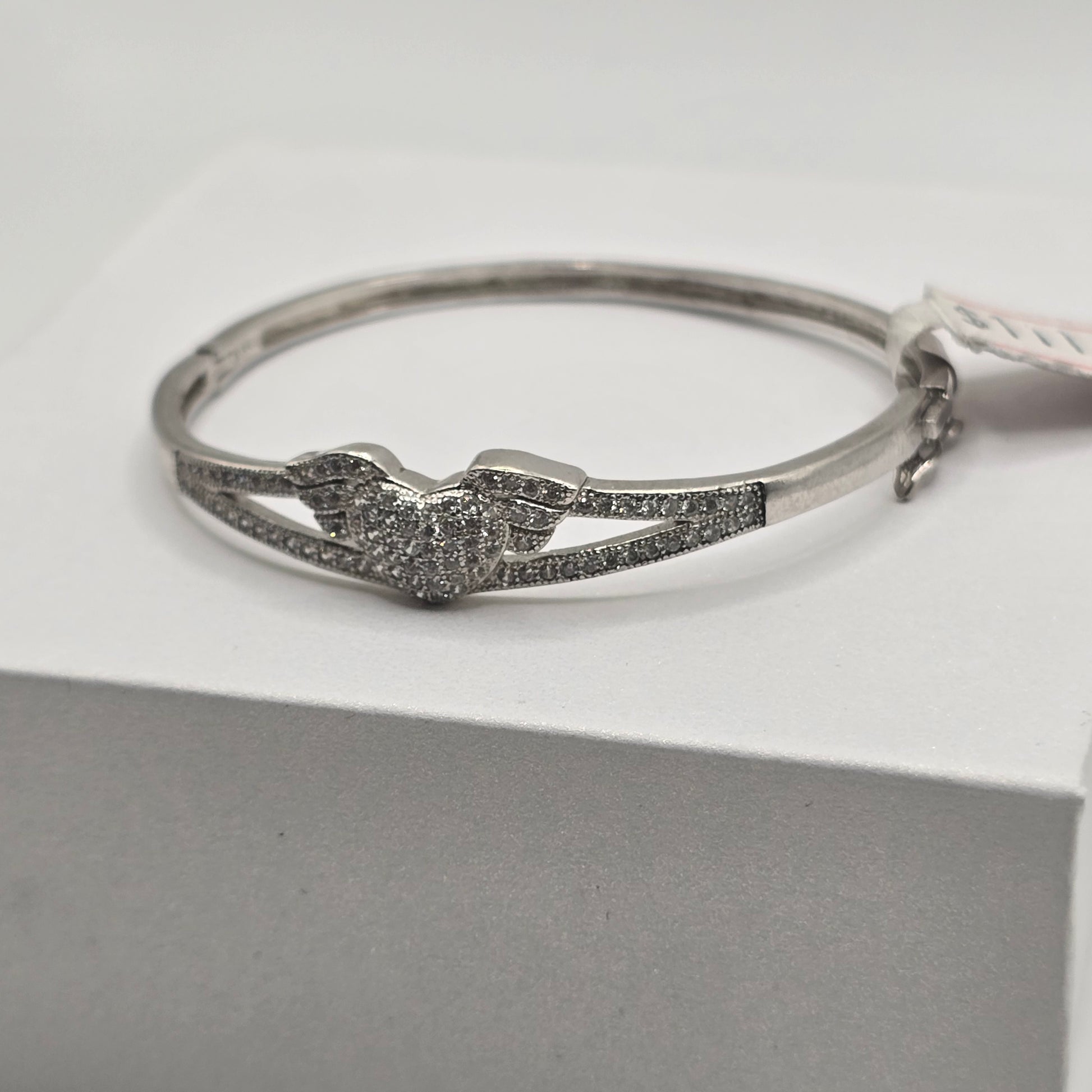 925 Sterling Silver Kids Winged Heart Bangle - Sparkly Children's Bracelet