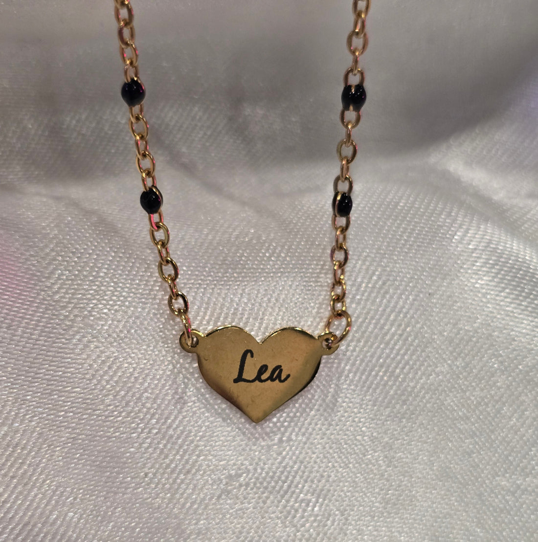 Personalized 18K Gold Finish Heart Beaded Bracelet - Forever Engraved Jewelry - PJ40