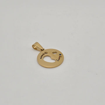 Custom baby footprint and name engraved round charm in 18K gold plated stainless steel waterproof and hypoallergenic premium gift for new moms in USA Canada