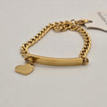 Custom engraved heart charm curb chain bracelet in 18K gold plated stainless steel waterproof and hypoallergenic premium gift for teens and couples in USA Canada