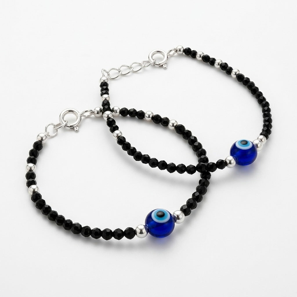 Newborn 925 Silver Evil Eye Baby Bracelet Pair-1003-2-9