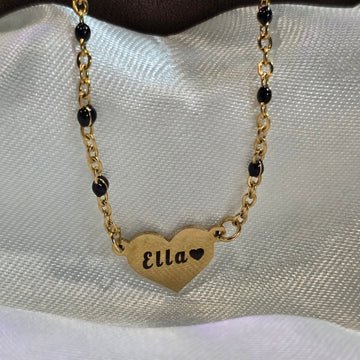 Personalized 18K Gold Finish Heart Beaded Bracelet - Forever Engraved Jewelry - PJ40