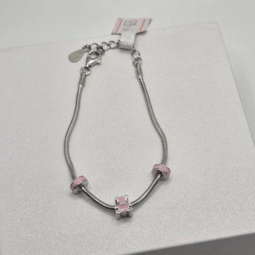 925 Sterling Silver Kids Teddy Bear Bracelet - Pink Enamel Charm Jewelry