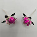 Handcrafted real silver lotus buds with pink enamel on long stems for puja thali decor and luxury return gifts