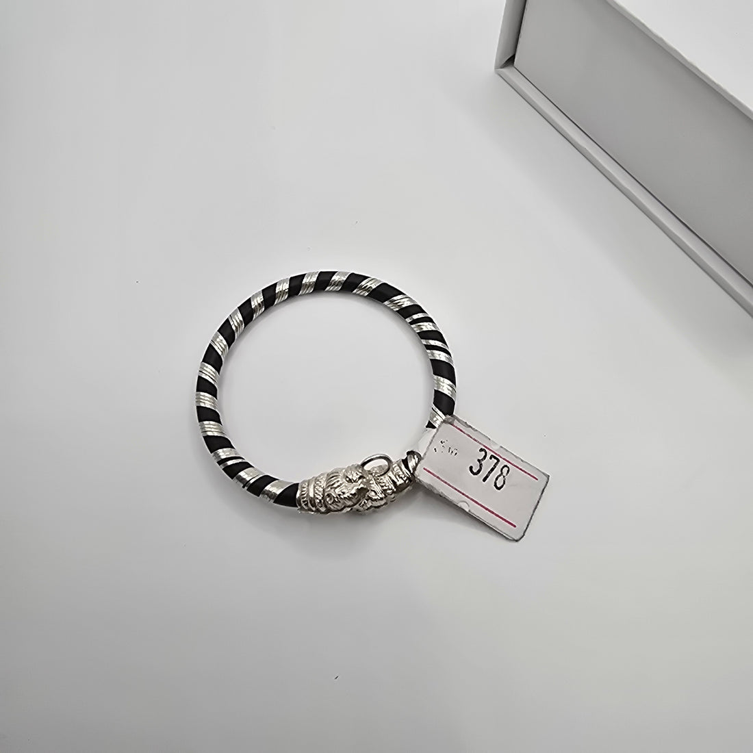 925 Sterling Silver Elephant Kada Bangle - Black and Silver Spiral Bracelet