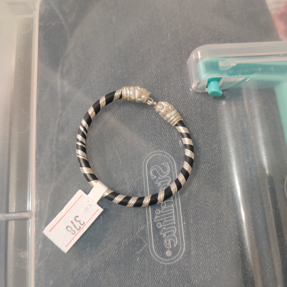 925 Sterling Silver Elephant Kada Bangle - Black and Silver Spiral Bracelet