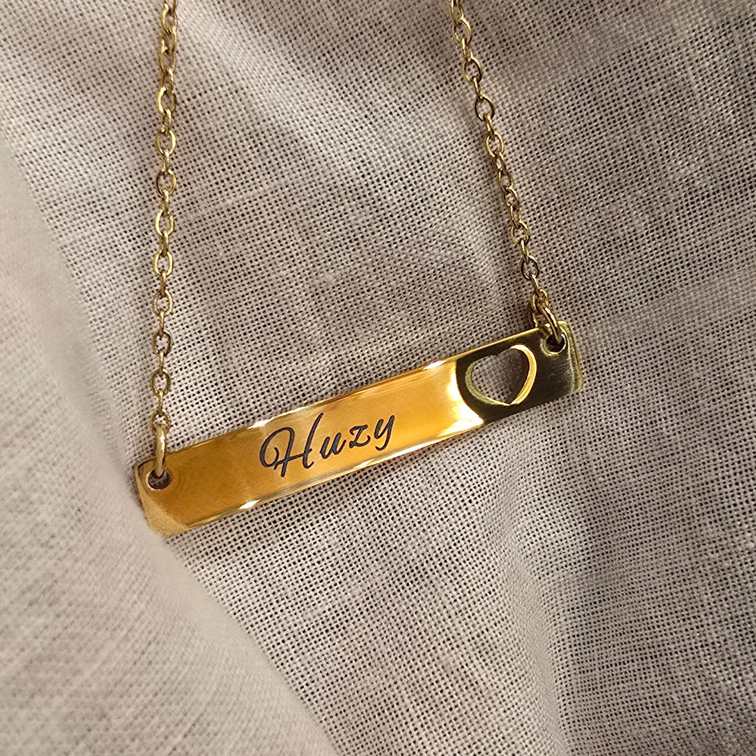 Personalized Heart Cutout Bar Necklace - Waterproof 18K Gold Plated Affordable Luxury Gift- PJ7