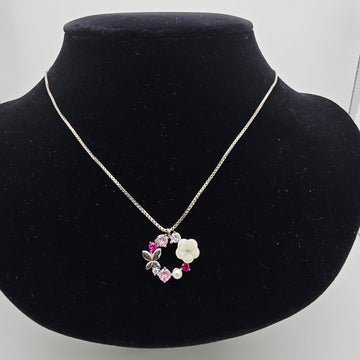 925 silver floral wreath pendant necklace real silver butterfly and flower charm jewelry for women