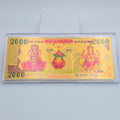 silver pure Lakshmi Ganesha gold-plated note, sterling silver 2000 rupee style spiritual currency, religious return gift for housewarming and wedding, auspicious Laxmi Ganesh Yantra foil card Canada USA

