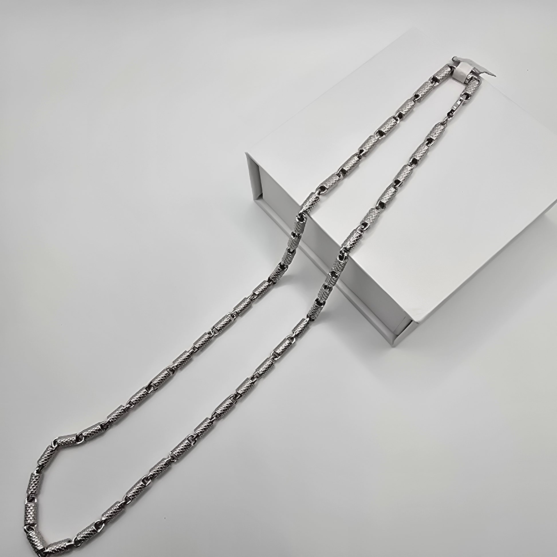 925 Sterling Silver Barrel Link Chain Necklace - Solid Silver Men's Jewelry
