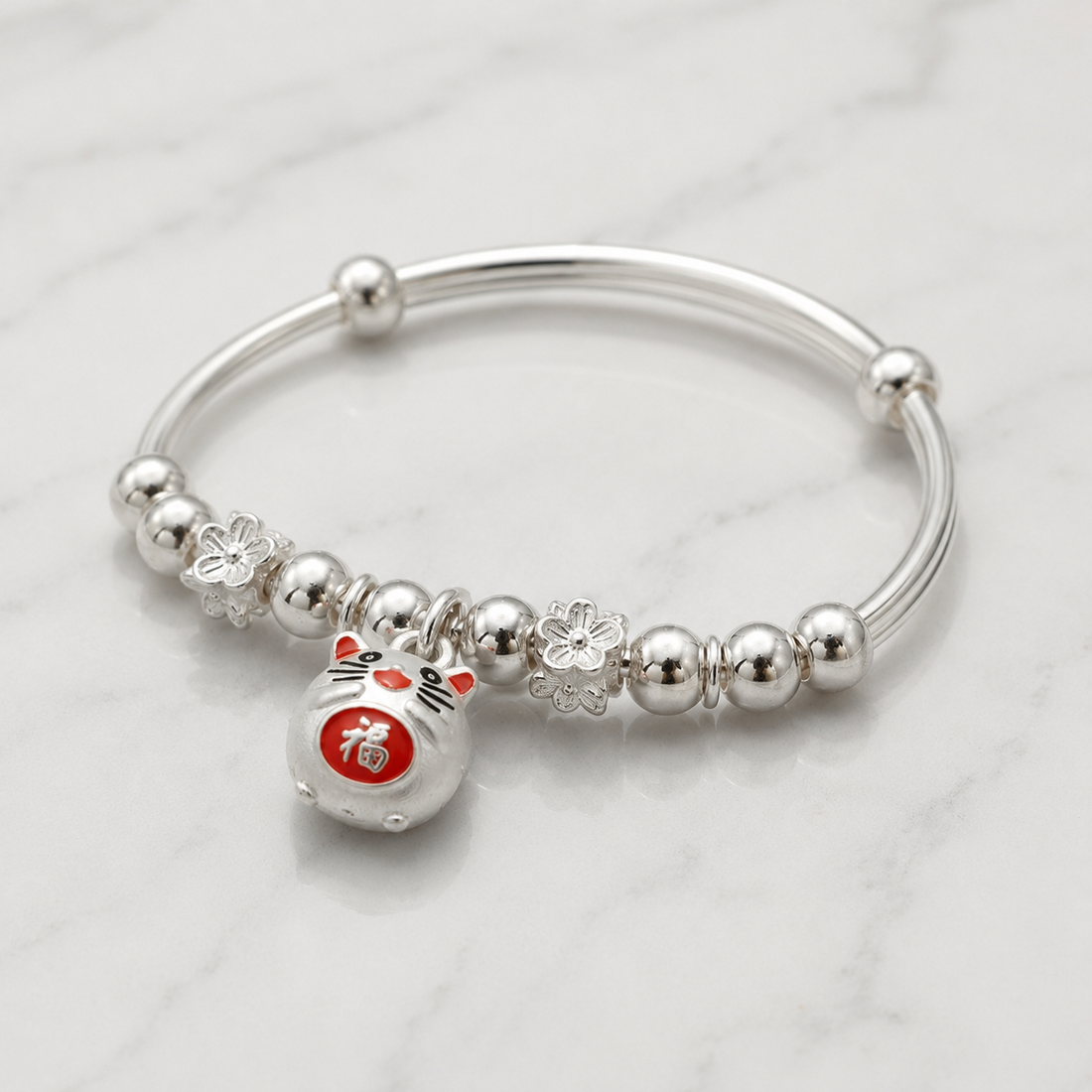 Adjustable Silver Lucky Cat Kids Kada 1 pc-1138-4-9