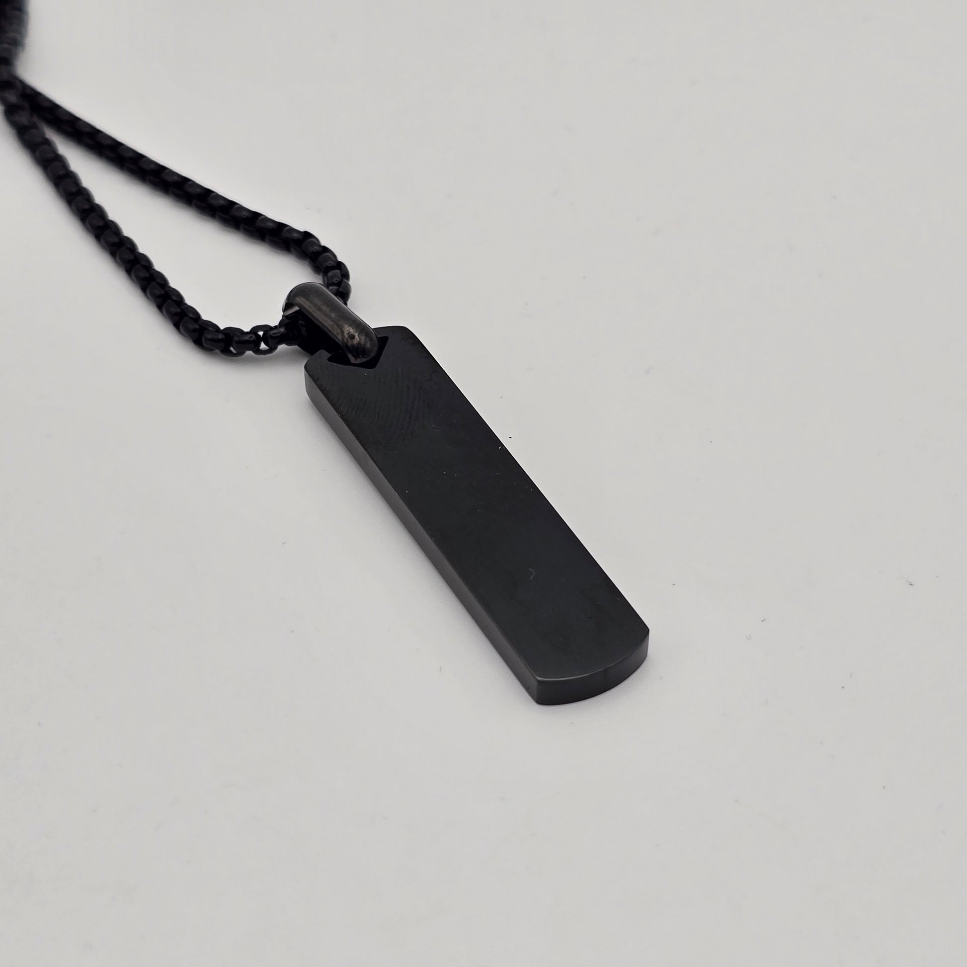 Matte Black Stainless Steel Bar Necklace - Custom Engraved Pendant