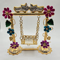 Handcrafted real silver Bal Gopal Jhula with gold-toned finish and multi-color enamel flowers for Janmashtami puja return gift