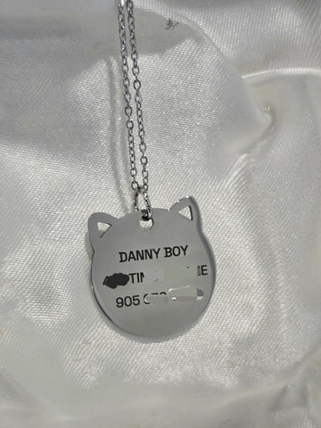 Personalized Cat Silhouette Necklace - Waterproof Silver Finish Premium Pet Keepsake - PJ35