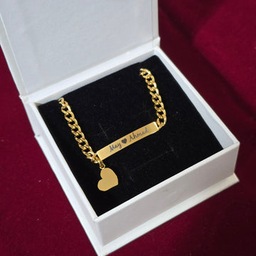 Personalized Heart Charm Curb Chain Bracelet - Waterproof 18K Gold Finish Affordable Luxury - PJ9