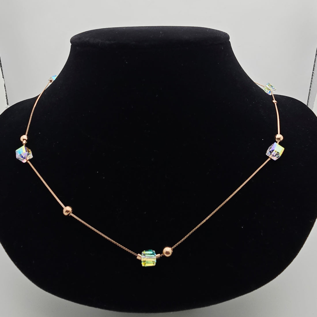 925 silver iridescent crystal station necklace real silver dainty chain jewelry for newlyweds and working women