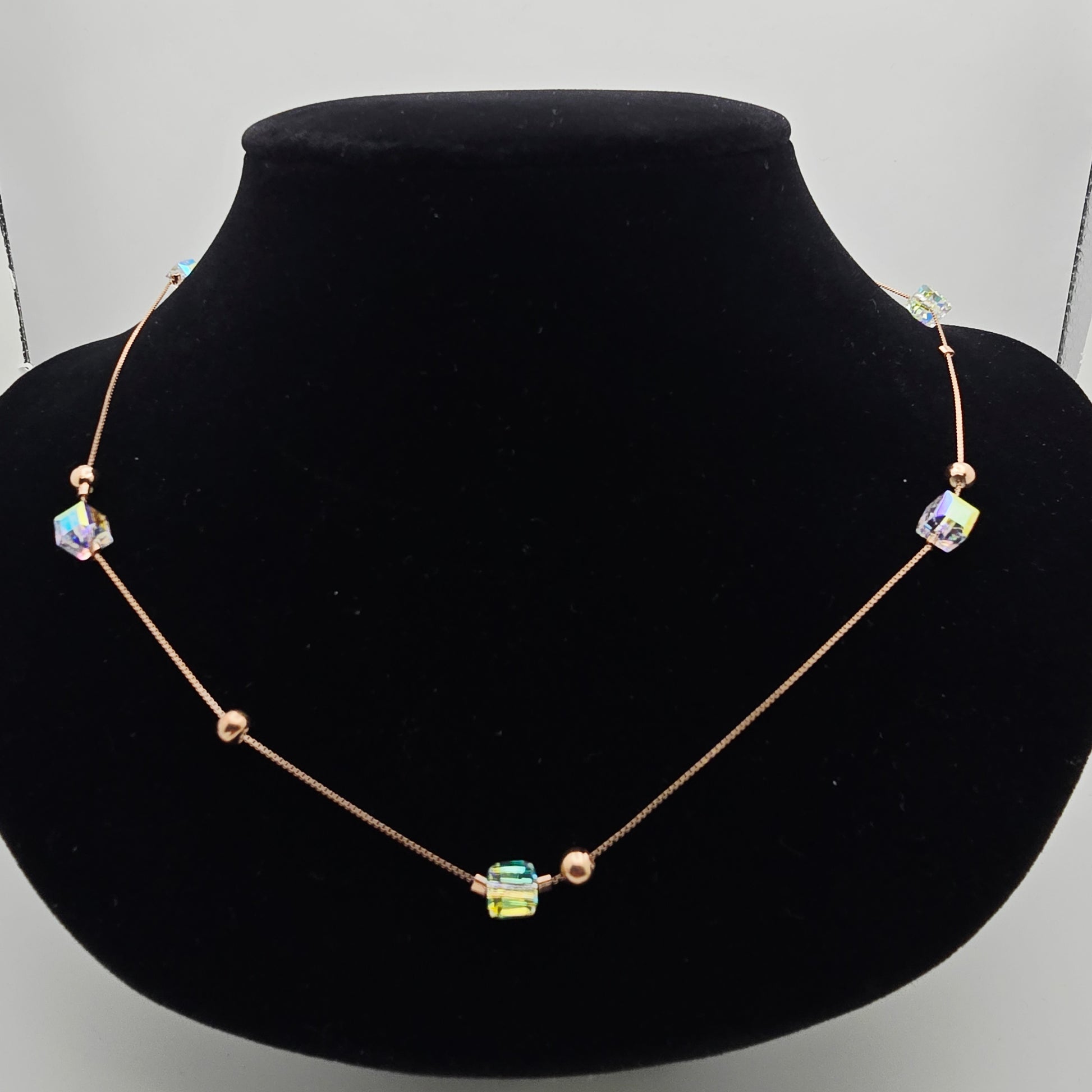 925 silver iridescent crystal station necklace real silver dainty chain jewelry for newlyweds and working women