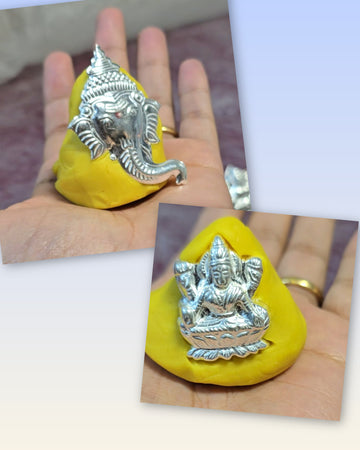 Pure Silver Ganesha & Lakshmi Set | Pasupu Mudha/Manjal Pillayar & Lakshmi for Puja