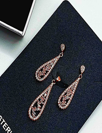 Rodse Gold Coated Zig - Zag Long Drop S925 Silver Pendant Set