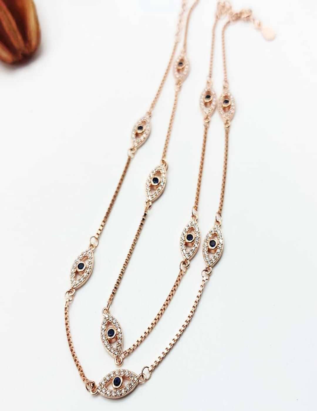 Rose Gold Evil Eye S925 Silver Anklet - Payal - Leg Chain