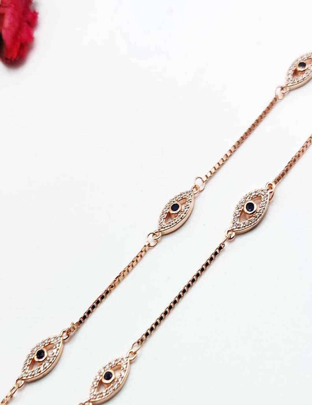 Rose Gold Evil Eye S925 Silver Anklet - Payal - Leg Chain