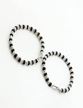 Round Cup Black Bead Bracelet - Anklet Pair S925 Silver