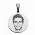 Custom photo engraved round pendant in silver-toned stainless steel waterproof and hypoallergenic premium memorial gift for parents and couples in USA Canada