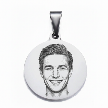 Custom photo engraved round pendant in silver-toned stainless steel waterproof and hypoallergenic premium memorial gift for parents and couples in USA Canada