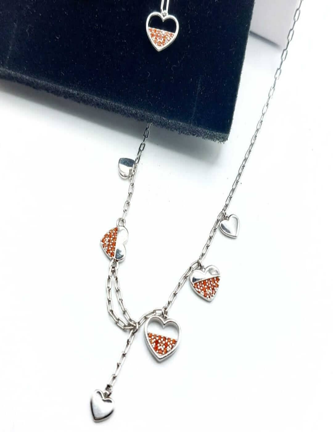 Semi - Red Heart As Charms And Hangings S925 Silver Necklace Set